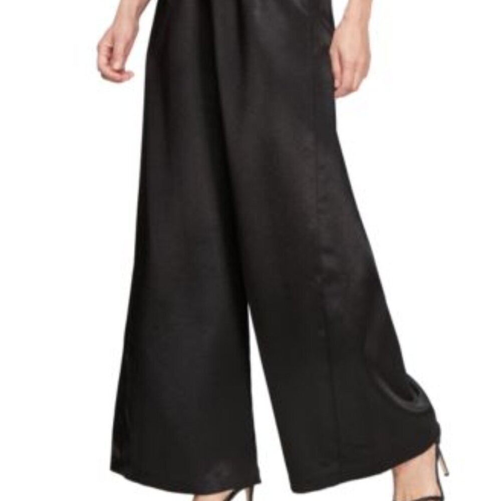 Alex Evenings Wide Leg Pants Women's Plus Size 3X Black Satin Dressy Flowy